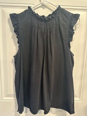 old navy women’s distressed black denim blouse ruffled top large